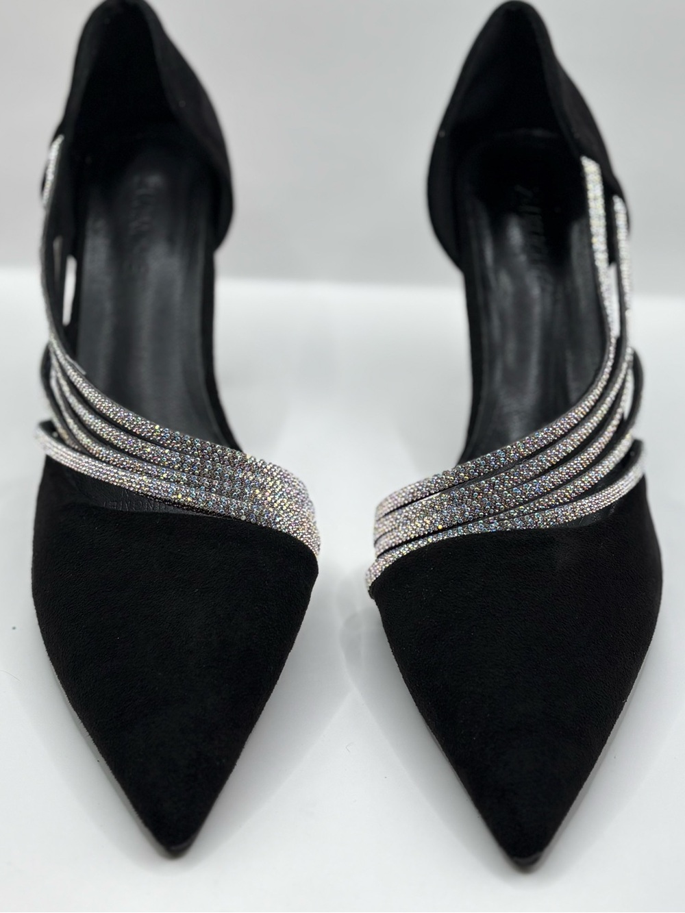 Elegant Black Pointed Toe Women's Flats with Crystal Straps